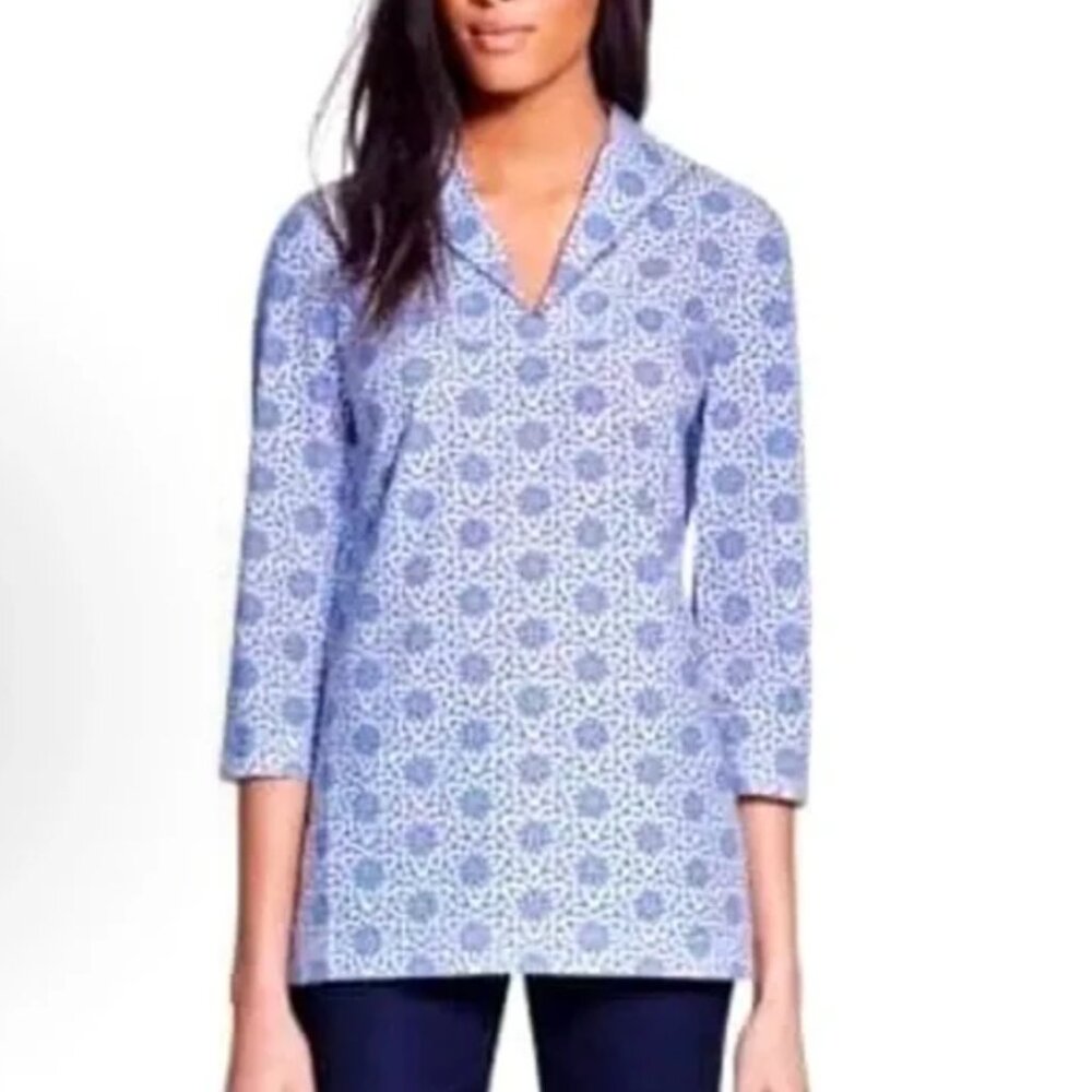 Tory Butch Gretchen Tunic Blue White Floral